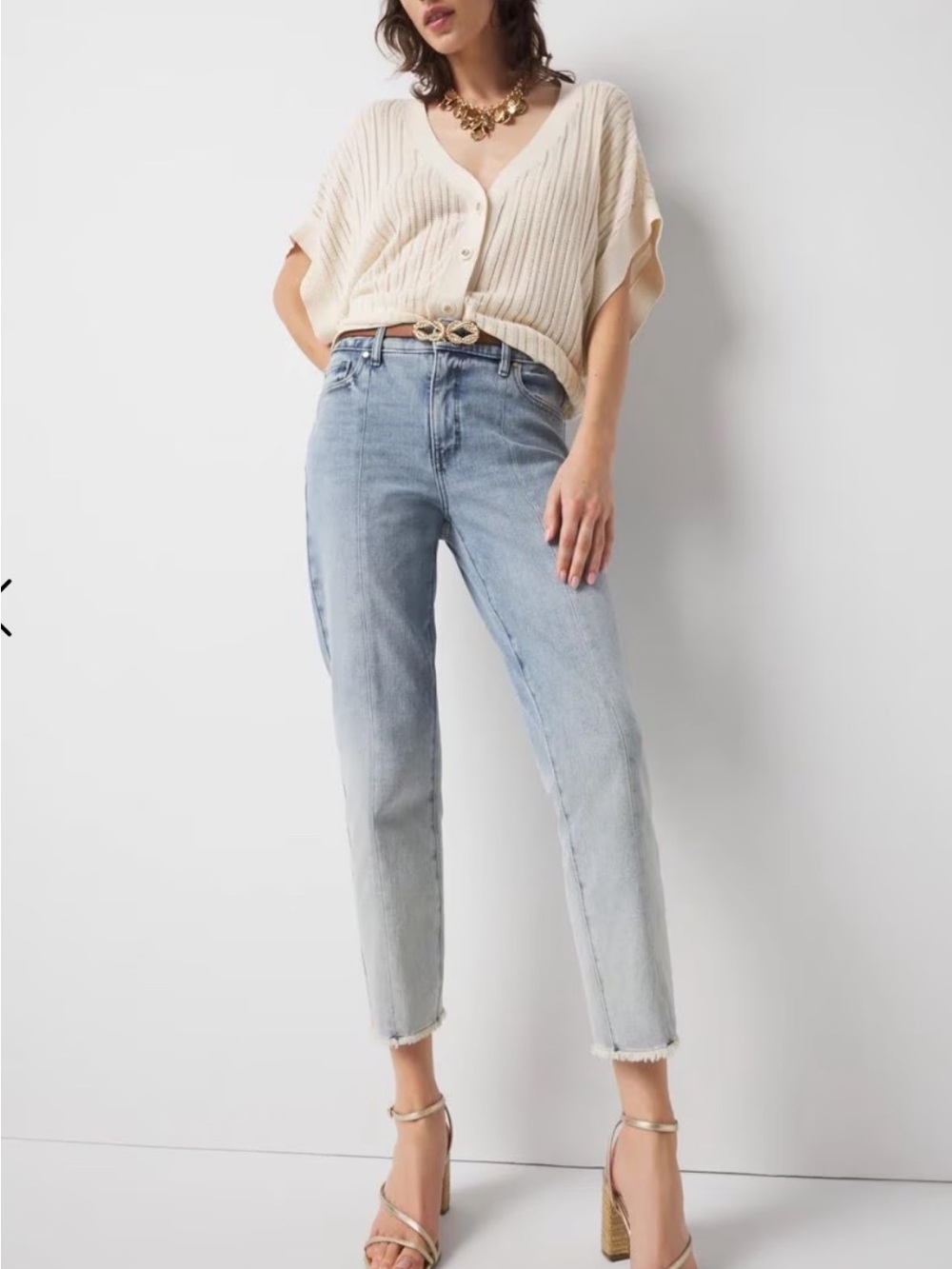 WHBM NWOT High-Rise Raw Hem Pintuck Straight Jean with Slit!